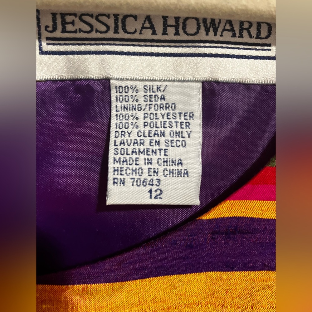 NWT Vintage Jessica Howard 100% Silk Striped Dress-Jewel Tones - Modern Med 8/10 - Picture 4 of 9